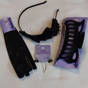 Claire's, Elegant Black Hair Accessories Collection And Stackable Earrings